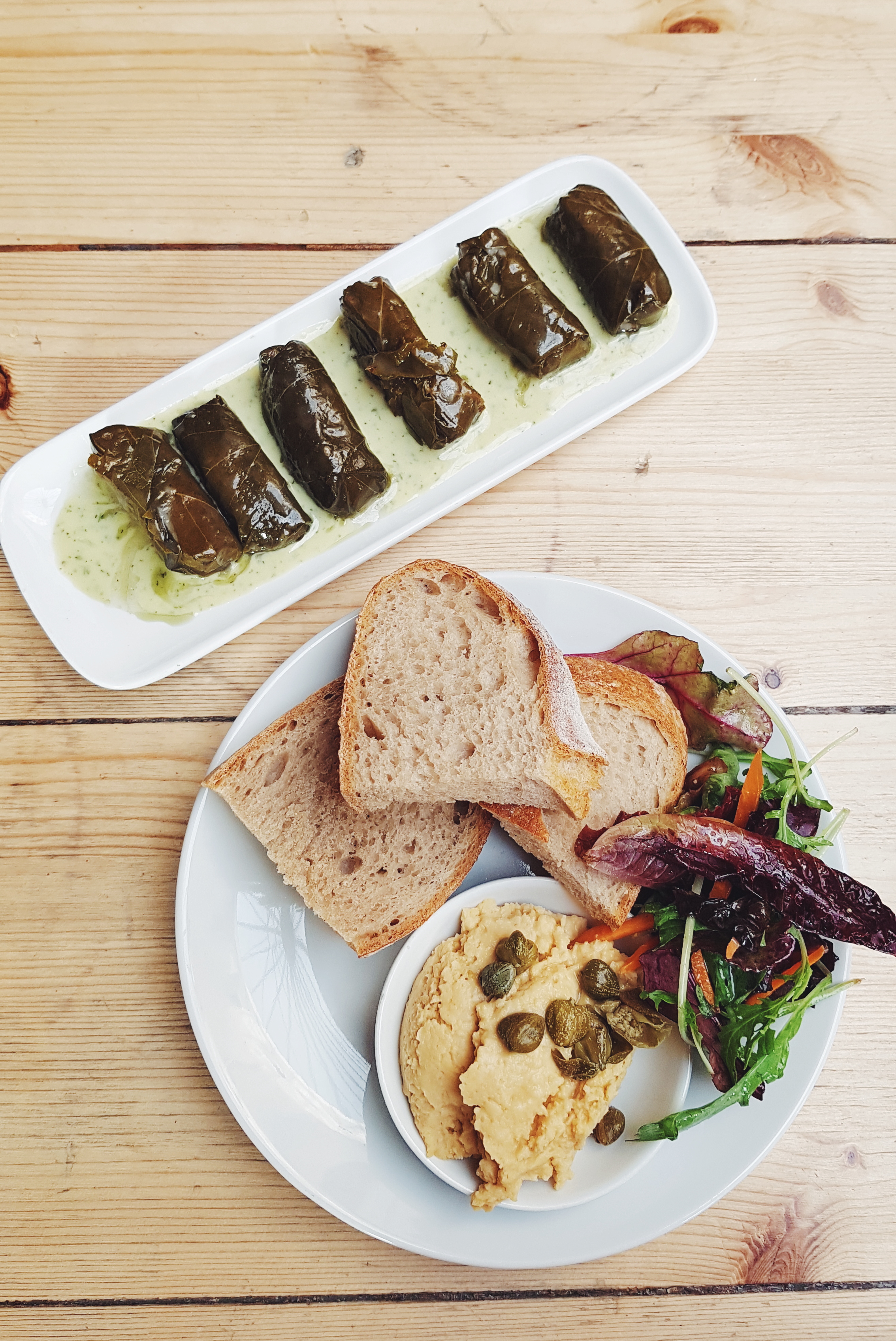 Humus and Dolmades for starters at Mono Glasgow