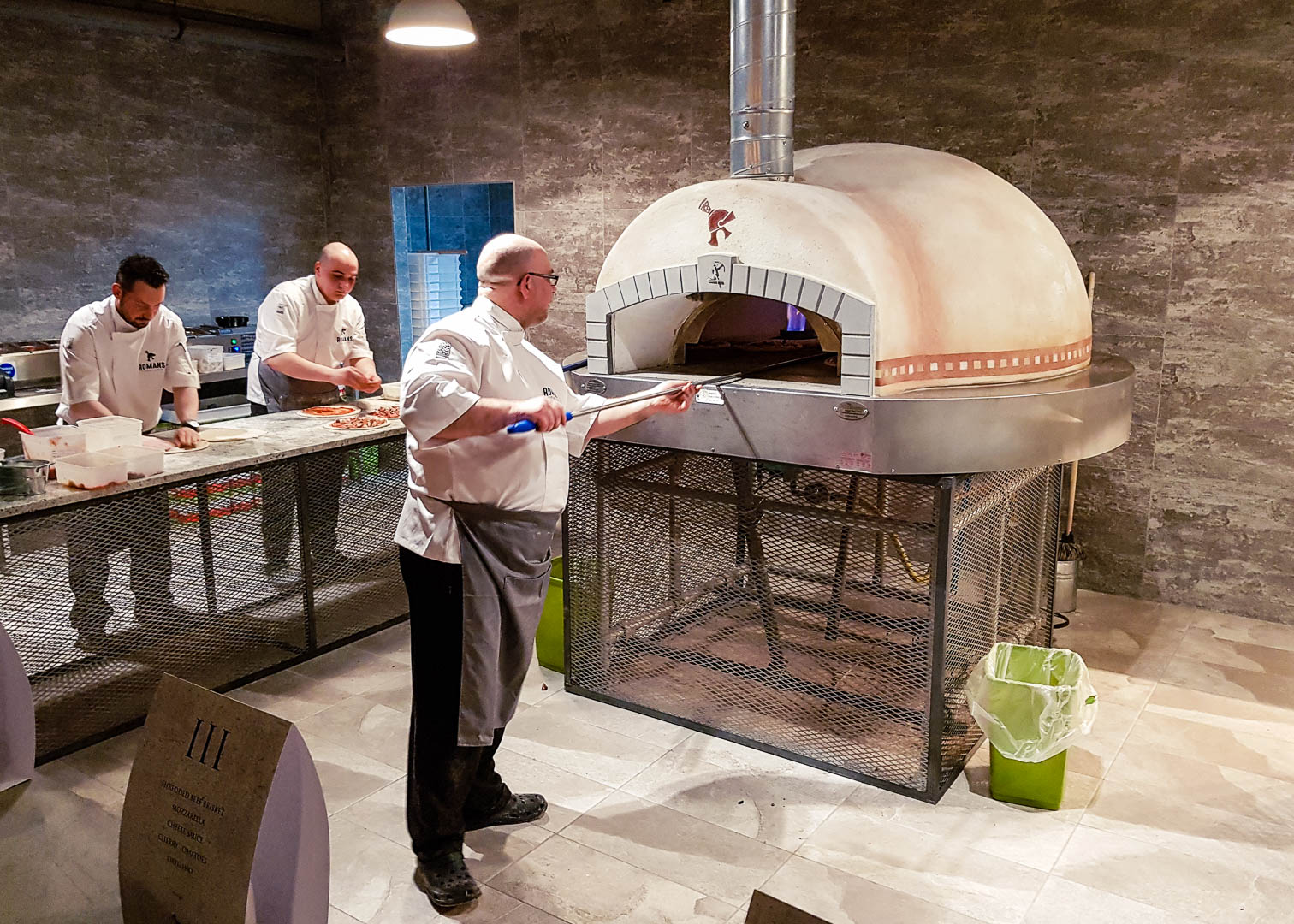 The pizza oven in the open kitchen at the new vegan-friendly restaurant Romans Pizzeria Glasgow.